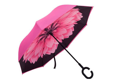 Parapluie classique de parapluie de poignée formé par C de femmes roses pour le temps d'éclat de pluie