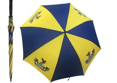 Parapluies promotionnels jaunes bleus de golf de cadre de fibre de verre avec la poignée de mousse d'EVA