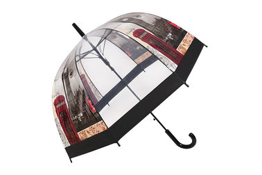 Parapluie en forme de dôme clair de bulle de contrat de parapluie de POE d'impression avec l'équilibre noir