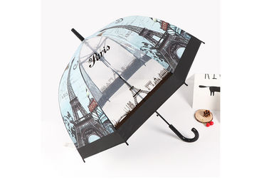 Parapluie en forme de dôme clair de bulle de contrat de parapluie de POE d'impression avec l'équilibre noir