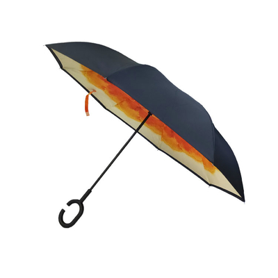Pleine Digital imprimant le parapluie inversé par inverse de pongé avec la poignée de C