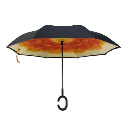 Pleine Digital imprimant le parapluie inversé par inverse de pongé avec la poignée de C