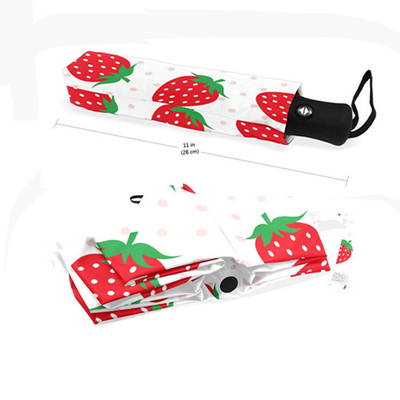 Parapluie pliable protégeant du vent semi automatique UV de protection d'impression de fraise pour des femmes