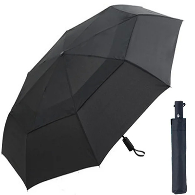 Parapluie de golf ronde à 8 côtes résistante au vent en noir