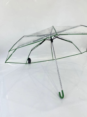 Manuel minimaliste ouvert, trois fois plié poignée en cuir parapluie transparente pluie 21 pouces facile à transporter