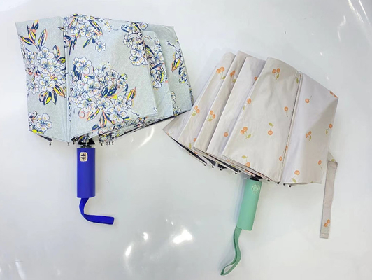 UPF 50 Auto ouvert / fermé Pongee UV parapluie de plage 23 pouces 12 côtes Strong Windproof
