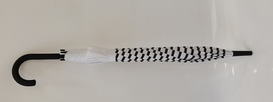 23 pouces 8 côtes en fibre de verre Auto ouvrir le bâton parapluie avec J forme de caoutchouc revêtu poignée en plastique