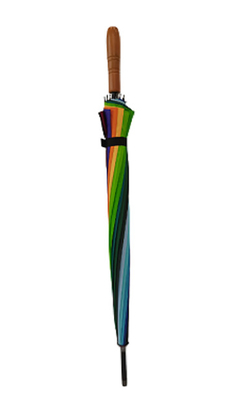 La fibre de verre, les côtes, le manche en bois, le parapluie, les extrémités en métal, le paquet personnalisé.