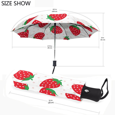 Compact 3 plis fraises parapluie avec 8 côtes et ouverture / fermeture automatique