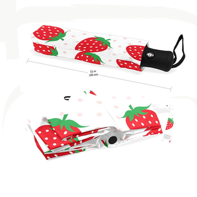Compact 3 plis fraises parapluie avec 8 côtes et ouverture / fermeture automatique