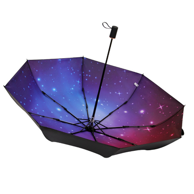 Étanche au vent 8 côtes parapluie pliable automatique avec poignée en caoutchouc en tissu astral Pongee