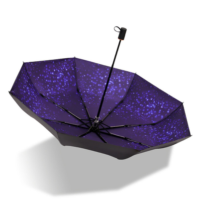 Étanche au vent 8 côtes parapluie pliable automatique avec poignée en caoutchouc en tissu astral Pongee