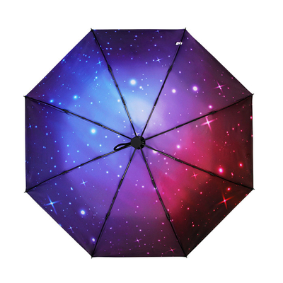 Étanche au vent 8 côtes parapluie pliable automatique avec poignée en caoutchouc en tissu astral Pongee