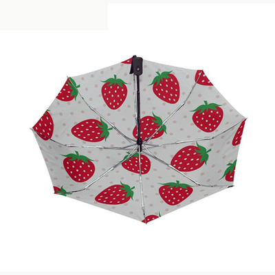 Compact 3 plis fraises parapluie avec 8 côtes et ouverture / fermeture automatique