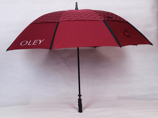 Parapluie de golf auto-ouverte à double couche avec un poteau de fibre de verre mat noir et une poignée en caoutchouc