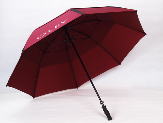 Parapluie de golf auto-ouverte à double couche avec un poteau de fibre de verre mat noir et une poignée en caoutchouc