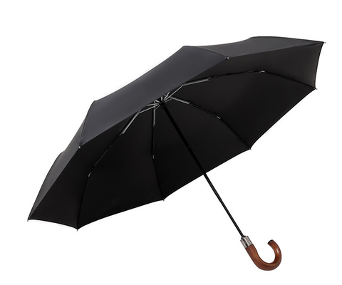 8 côtes Automatique en fibre de verre 3 couches Parapluie avec poignée en bois