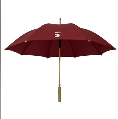 Windproof Burgandy Golf Parasol  Compact Golf Raincoat With Bamboo Handle