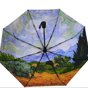 Parapluie de voyage automatique à trois volets avec protection UV et ouverture/fermeture automatique, motif Vincent Van Gogh (21 pouces - 8K)