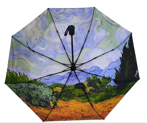 Parapluie de voyage automatique à trois volets avec protection UV et ouverture/fermeture automatique, motif Vincent Van Gogh (21 pouces - 8K)