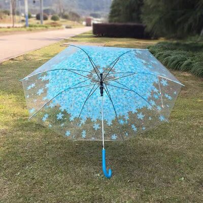 Transparent Flower Design Compact Golf Umbrella with Fiberglass Ribs and Auto Open Mechanism