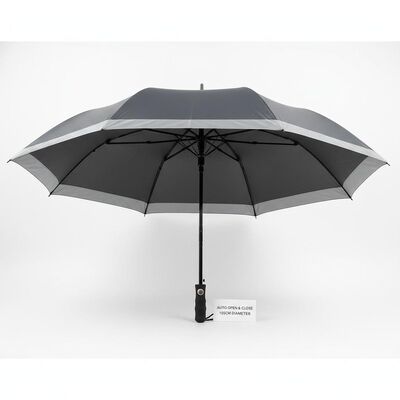 Grand parapluie de voyage automatique avec un diamètre ouvert de 105 cm, des baleines en fibre de verre et une bordure réfléchissante
