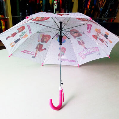 Parapluie compact pour enfants avec un diamètre ouvert inférieur à 90, comprenant une poignée en plastique, un cadre en métal et une tige en métal, parfait pour un usage quotidien
