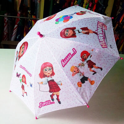 Parapluie compact pour enfants avec un diamètre ouvert inférieur à 90, comprenant une poignée en plastique, un cadre en métal et une tige en métal, parfait pour un usage quotidien