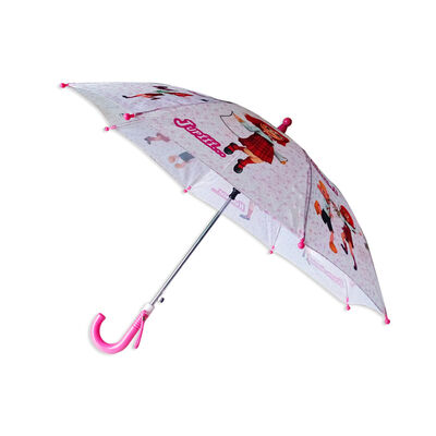 Parapluie compact pour enfants avec un diamètre ouvert inférieur à 90, comprenant une poignée en plastique, un cadre en métal et une tige en métal, parfait pour un usage quotidien