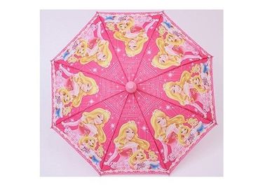 Longueur rose 70cm d'axe en métal du parapluie 8mm d'enfants automatiques de filles avec la tasse en plastique