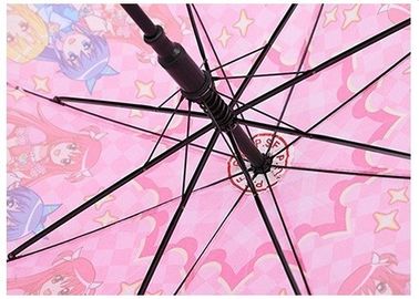 Longueur rose 70cm d'axe en métal du parapluie 8mm d'enfants automatiques de filles avec la tasse en plastique