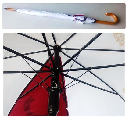 Parapluie droit de pli de J d'axe en bois en bois de poignée