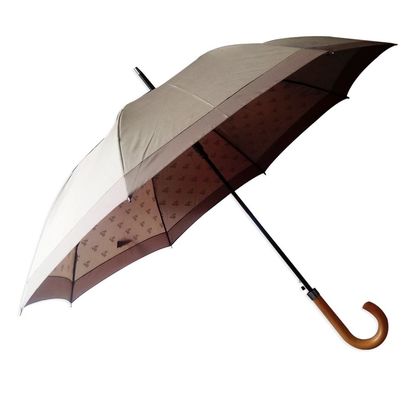 Parapluie en bois de golf de contrat de tissu de pongé de poignée de J