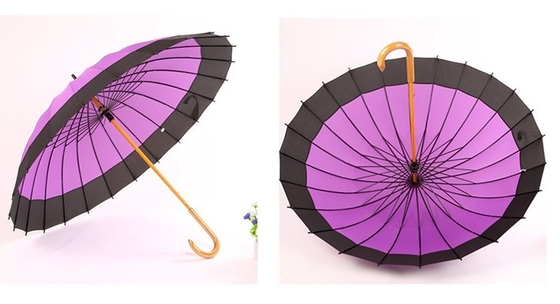24 parapluies en bois automatiques d'axe de pongé des nervures RPET