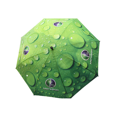 Parapluie droit de gouttes de pluie vertes avec l'axe en métal de 8mm