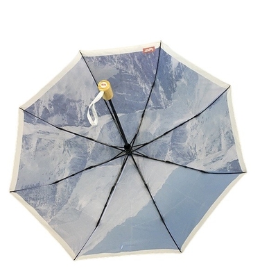 Digital imprimant le parapluie se pliant protégeant du vent de cadre en métal avec la poignée en bambou