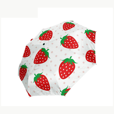 Parapluie pliable protégeant du vent semi automatique UV de protection d'impression de fraise pour des femmes