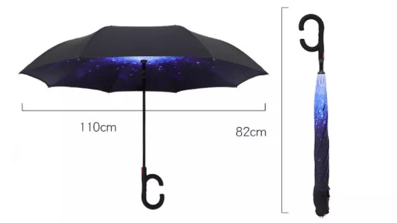 La poignée de forme de C a inversé la double couche de modèle fait sur commande inverse de parapluie avec Logo Prints