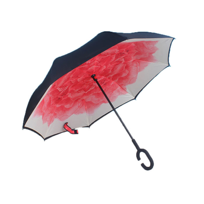 Parapluie inversé inverse C de poignée libre des mains pliant la double couche protégeant du vent