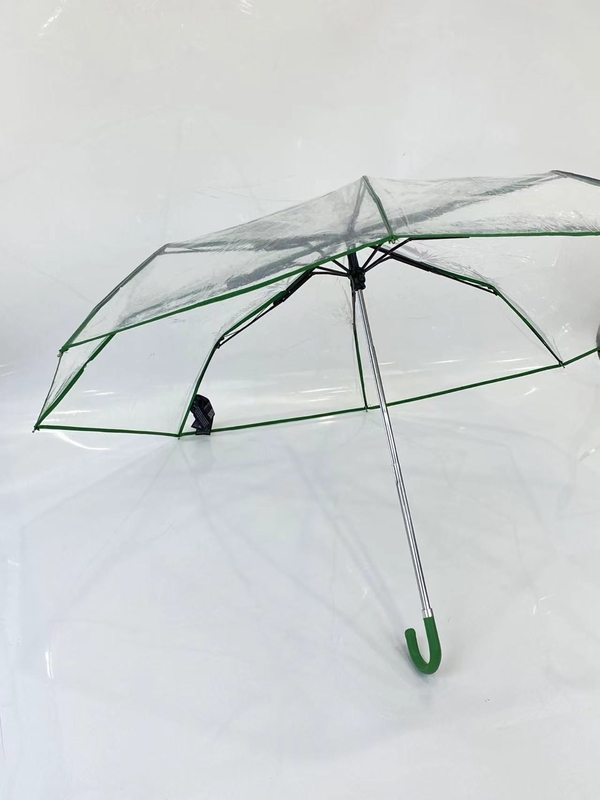 Manuel minimaliste ouvert, trois fois plié poignée en cuir parapluie transparente pluie 21 pouces facile à transporter