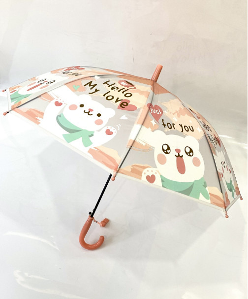 19 "8K Auto POE Transparent Cartoon Pattern Parapluie à os droits pour enfants avec sifflet