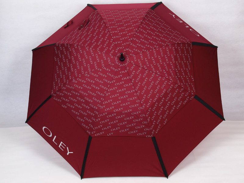 Parapluie de golf auto-ouverte à double couche avec un poteau de fibre de verre mat noir et une poignée en caoutchouc