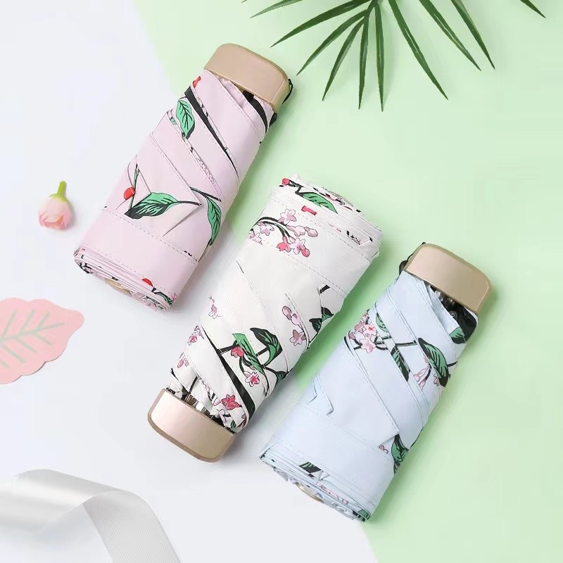 5 plis 6 côtes Petit léger Facile à transporter parapluie avec tissu Pongee personnalisable
