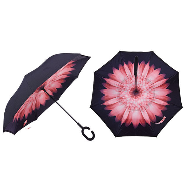 Parapluie inversée avec côtes en fibre de verre de 23 pouces et poignée en caoutchouc pour une protection contre le vent