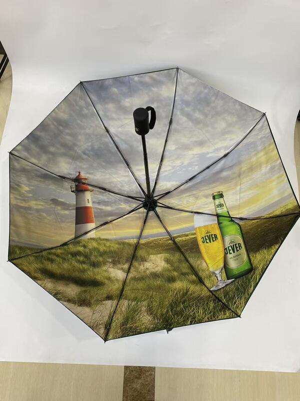 21 pouces 3 fois auto ouvrir et fermer parapluie tissu pongee avec impression numérique